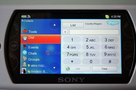 Skype dial screen on the Sony Mylo COM-2